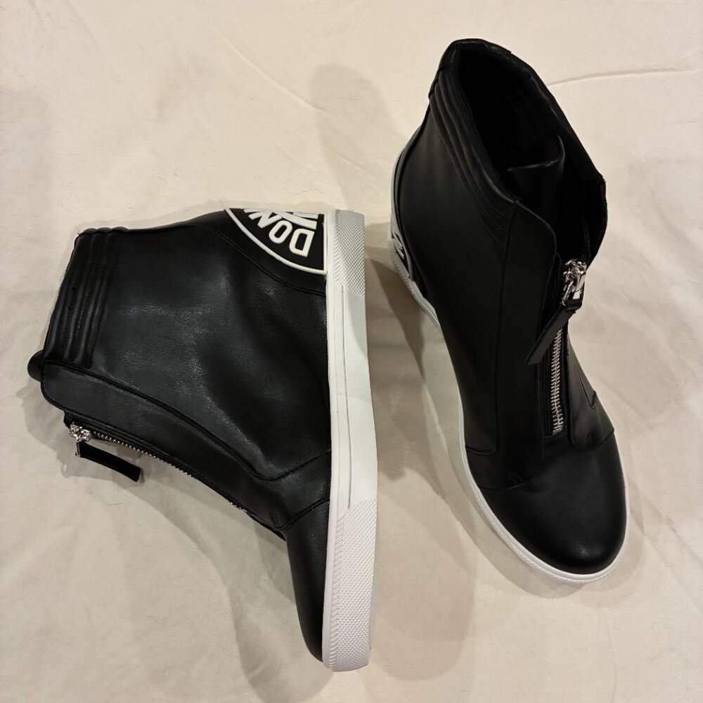 DKNY Black Wedge Boots Zip Platform Sneaker Size 9